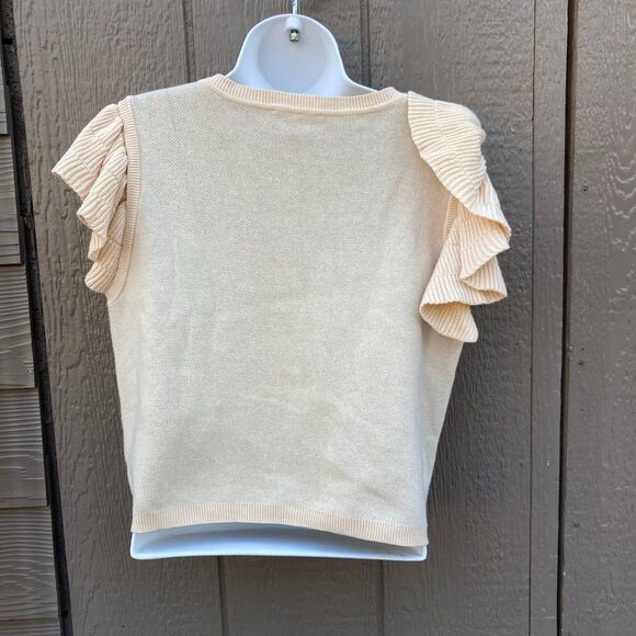 Entro women’s size small CHEETAH PRINT SWEATER WITH RUFFLE CAP SLEEVES IN BEIGE - Picture 3 of 3